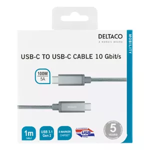 USB Cable Deltaco USBC-1417M 1m Silver