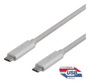 DELTACO USBC-1417M USB kabelis USB 3.2 Gen 2 1 m 100 W sudraba