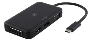 DELTACO USBC-MULTI видеокабель-адаптер USB-C в HDMI, DisplayPort, DVI и VGA с поддержкой 4K и USB 3.2 Gen 1, черный