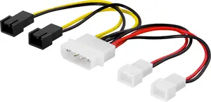 Deltaco SSI-38 power cable with Molex 4-pin to 4 x Molex 3-pin splitters in yellow