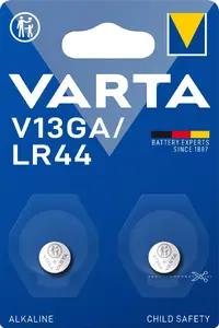 Плоская одноразовая батарейка Varta LR44 (1,5 В) — 2 шт., щелочная, высота 5,4 мм