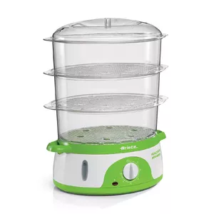 Steam cooker ARIETE 0911, freestanding, 3 baskets, 800 W, 9 L water tank, white/green