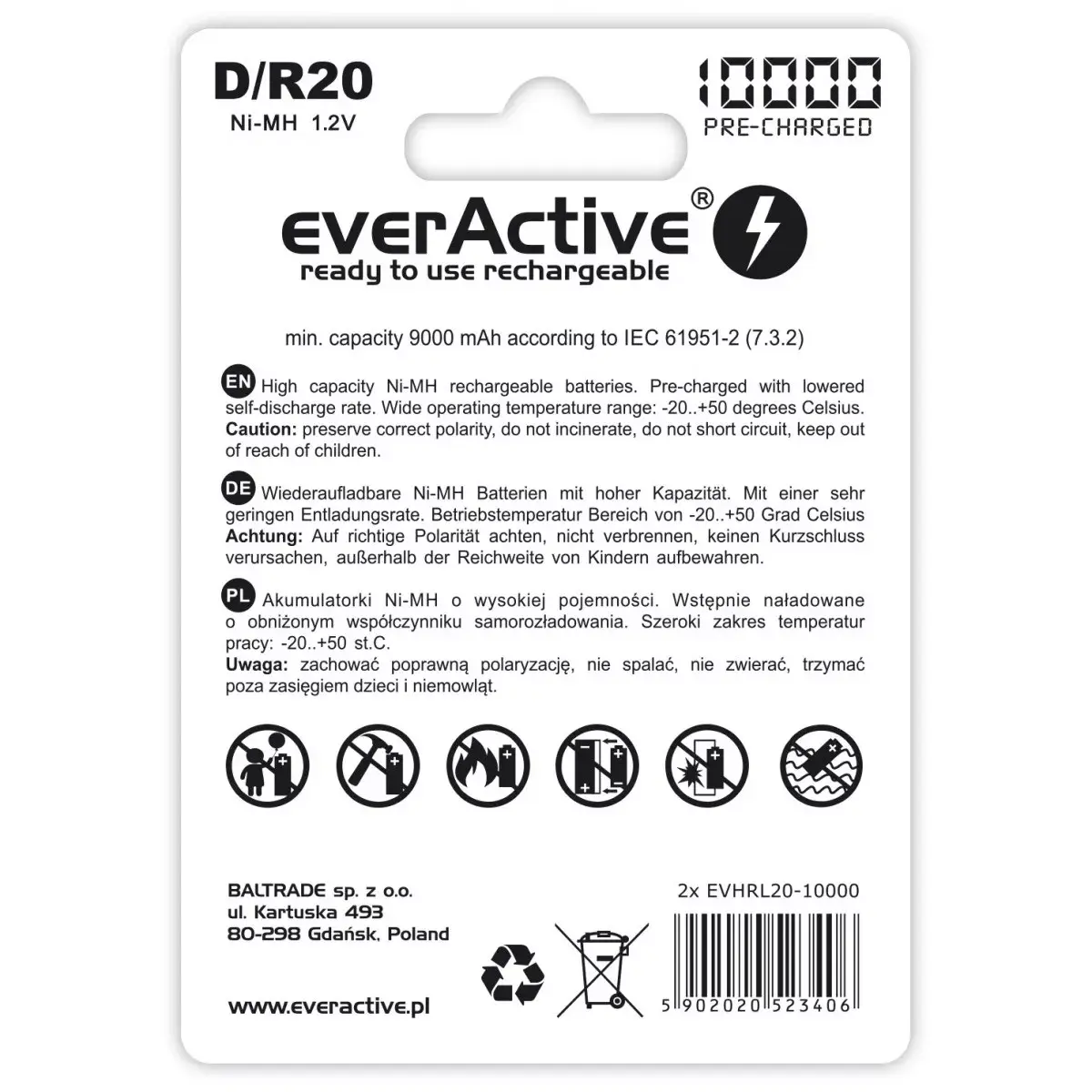 Rechargeable battery everActive EVHRL20-10000 D NiMH Photo 2