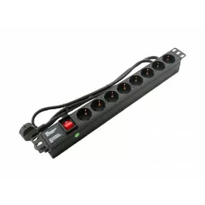 PDU 1U 220В 9 розеток пластик с выключателем PDU-9-SW — распределитель питания в стойку, 1U, 220В, 9 розеток