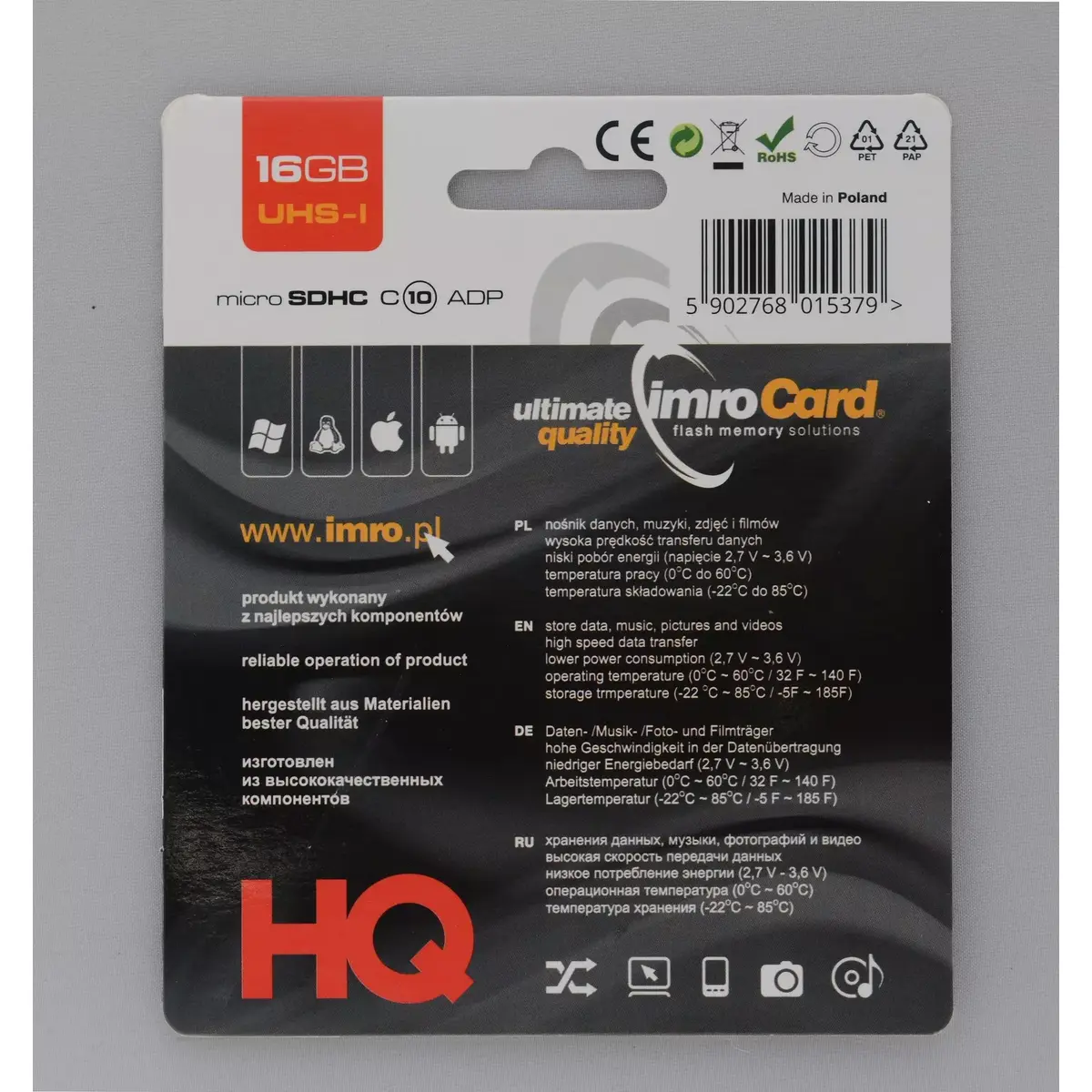IMRO MicroSDHC 10/16G UHS-I ADP — 16 ГБ Class 10 Photo 2