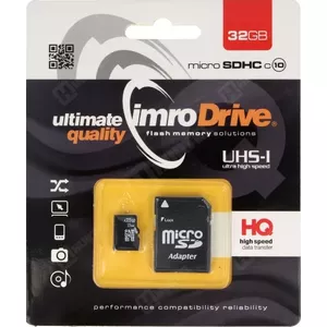 MicroSDHC flash memory card IMRO Memory 32 GB Class 10 UHS-I (U1) — read 82 MB/s, write 21 MB/s, black