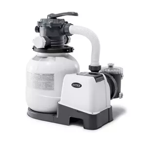 Sand filter pump Intex 26646 for above ground pools, 0.3 hp motor, 7.9 m³/h, 23 kg sand tank, 6-way valve, timer, pressure gauge