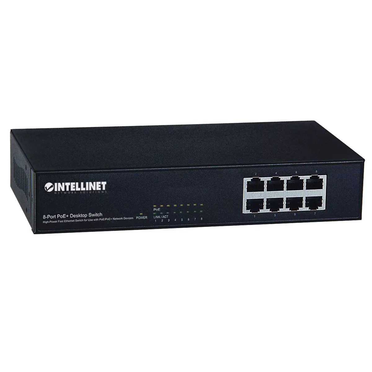 Switch, Intellinet 8-Port Fast Ethernet PoE+ Switch, 560764 Photo 2