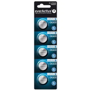 Button/coin lithium single-use battery everActive CR2025, 3V, CR2025 size, 5 pcs