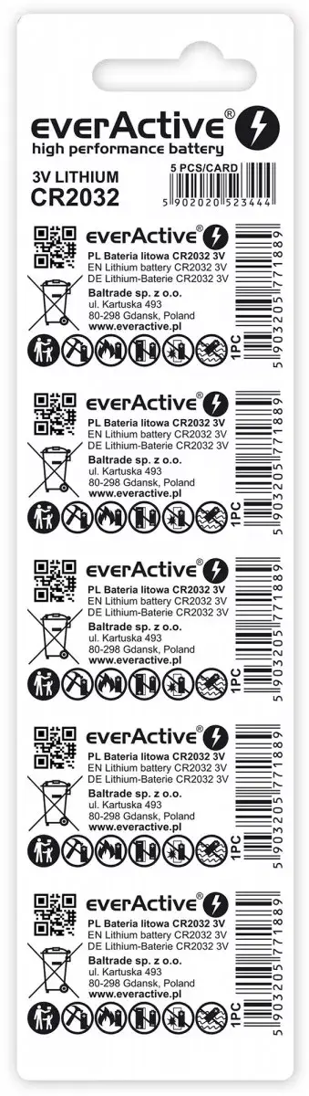 Одноразовая литиевая батарейка everActive CR2032 Photo 2