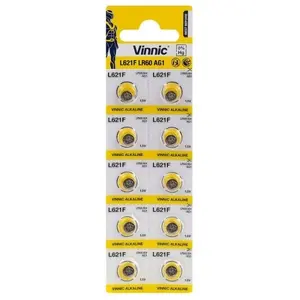 Pogas tipa akumulators VINNIC AG1-10BB, modelis VIG1B10, sudraba oksīda AG1 (10 gab. blisterī)