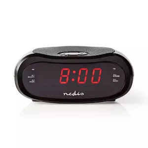 Digital alarm clock Nedis CLAR001BK — LED display, oval, 130×60×100 mm, 220–240 V, FM/AM, black