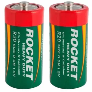 Bateriju iepakojums ROCKET R20-2AA — 2 gab. R20 (D izmērs) primārie elementi celofāna iepakojumā