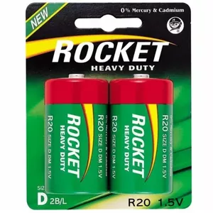 Baterija ROCKET R20-2BB D — cinka-ogļrūdas D izmērs, blisteris 2 gab.