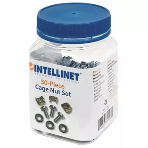 Cage nuts pack INTELLINET 711081 — plastic housing, silver, mounting kit, 10 g