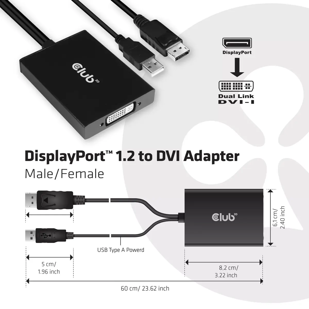 Aktīvais adapteris DisplayPort uz Dual Link DVI-D CLUB3D Photo 3