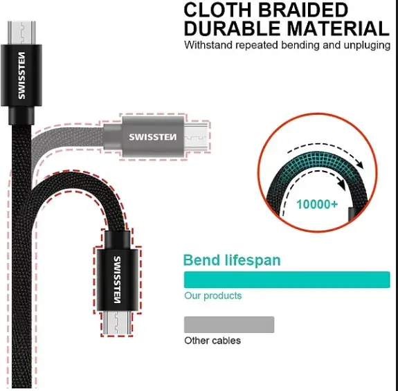Кабель Micro USB SWISSTEN SW-QU-MICR-USB-3.0-BK Photo 2
