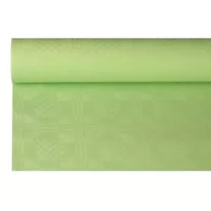 Disposable rectangular paper tablecloth Papstar 18600 — green, damask pattern, roll