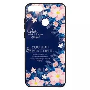 Protective phone case Evelatus for Huawei Y6 2018 with Flower Power printed glass back