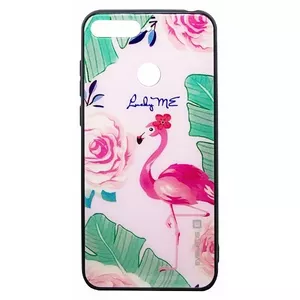 Чехол Evelatus для Huawei Y6 2018 — стеклянная задняя панель Picture Glass Flamingo Party