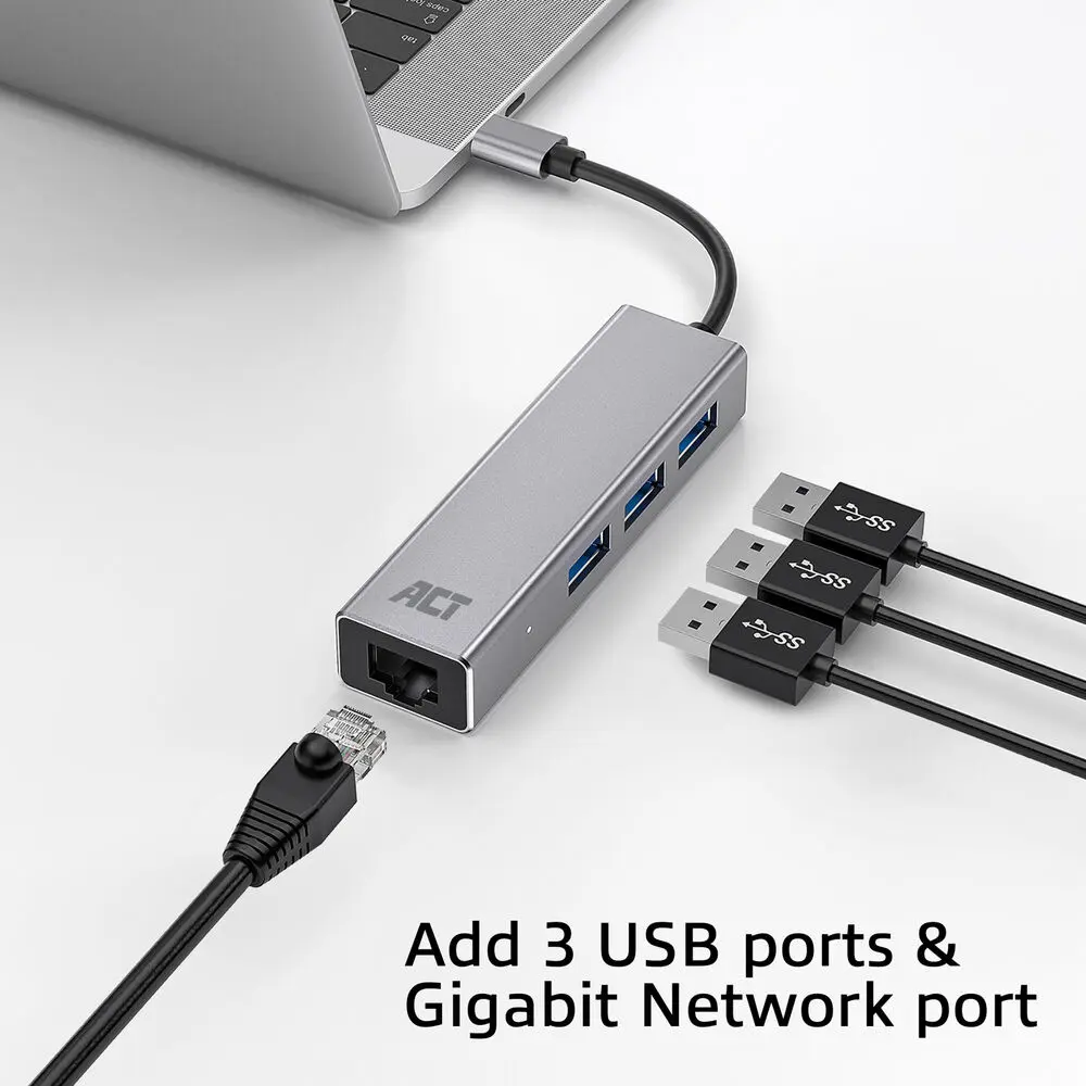 USB-C хаб ACT AC7055 с Gigabit Ethernet и 3x USB-A Photo 11