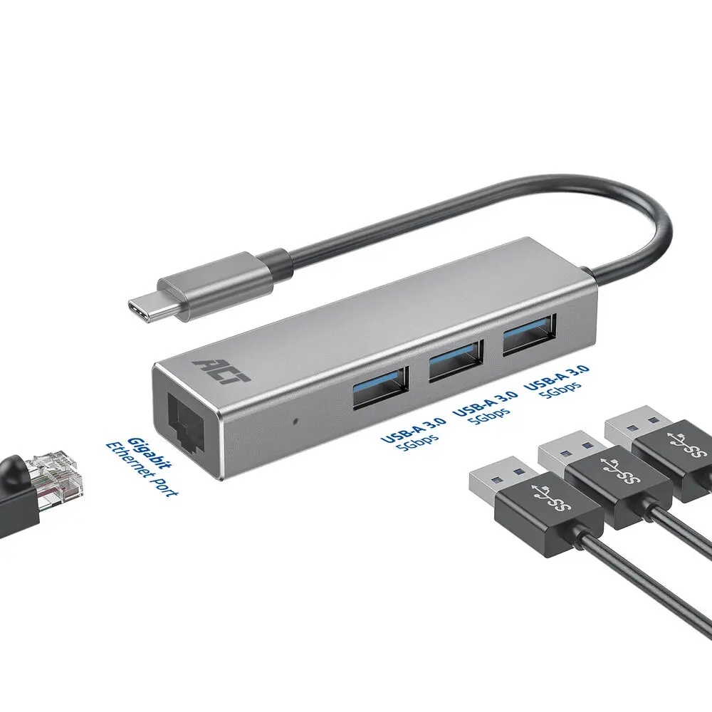 USB-C хаб ACT AC7055 с Gigabit Ethernet и 3x USB-A Photo 14