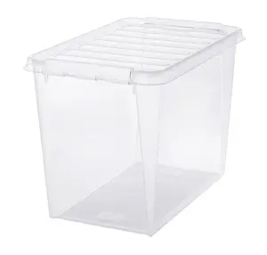 SmartStore Classic 65 Storage Box, 61 Liters, Transparent with White Clips