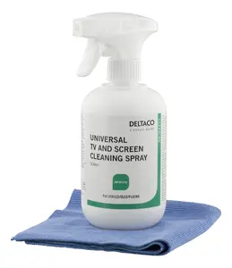 Equipment cleansing kit DELTACO CK1025 for LCD, LED, Plasma, smartphones, and tablets with 500 ml volume and microfiber cloth