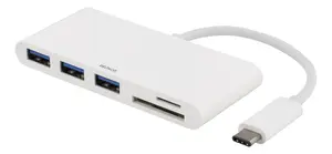 Deltaco USBC-HUB Интерфейсный концентратор USB 2.0 Type-C Белый с картридером MicroSD и 5 портами