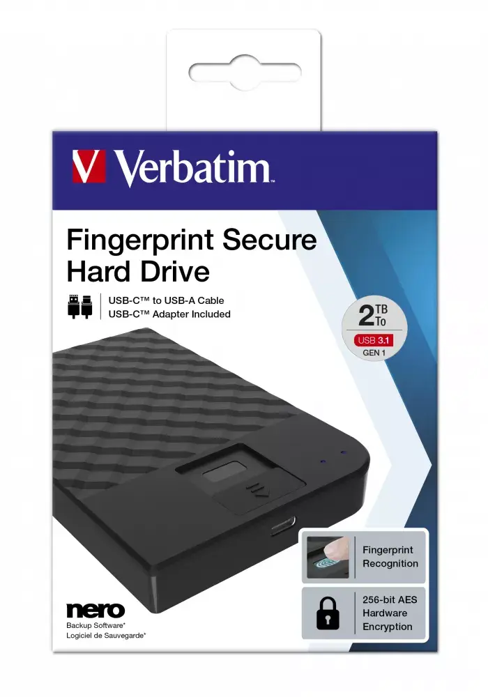 Cietais disks Verbatim 2TB Fingerprint Secure Photo 3