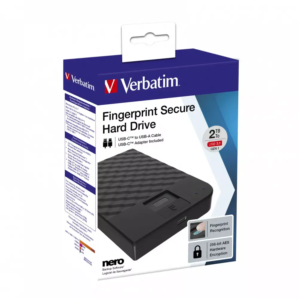 Cietais disks Verbatim 2TB Fingerprint Secure Photo 4