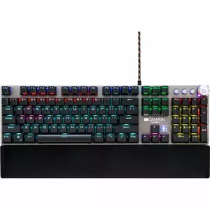 Wired Gaming Keyboard,Black 104 mechanical switches,60 million times key life, 22 types of lights,Removable magnetic wrist rest,4 Multifunctional control knobs,Trigger actuation 1.5mm,1.6m Braided cable,RU layout,dark grey, size:435*125*37.47mm, 840g