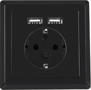 Sienas kontaktligzda LANBERG AC-WS01-USB2-F-B ar AC