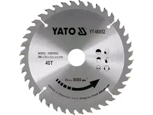Apaļā zāģa disks YATO YT-60652 kokam, volframa karbīda zobu, 40 zobu