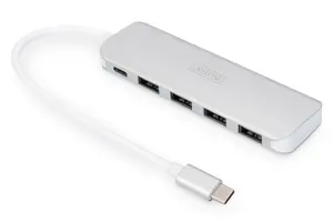 Digitus 4-Port USB Type-C Hub with USB 3.0 and Power Delivery Aluminium Silver Host Interface USB 3.2 Gen 1 Data Transfer Rate 5000 Mbit/s