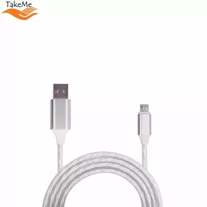 TakeMe Uzlādes laikā LED mirgojošs Data un uzlādes Micro USB vads 1m Sudrabains