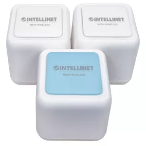 INTELLINET Whole Home Mesh Wireless AC1200 Kit — 1 Router + 2 Repeaters, Dual-band Wi‑Fi 5, 1200 Mbps, 3 LAN ports