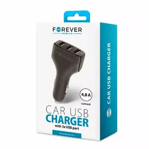 Автомобильное зарядное устройство Forever CC-05 с тремя портами USB 4.8A, черное