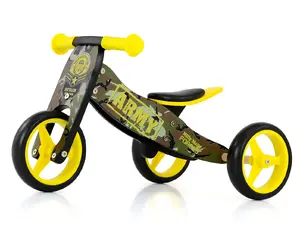 Braucamrīks Milly Mally Jake Army 2in1, koka, ar 3 riteņiem, stumjams, 1,5–3 gadi