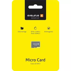 Evelatus Universal MicroSDHC atmiņas karte 32GB Class 3.0, lasīšanas ātrums 60MB/s, rakstīšanas ātrums 20MB/s