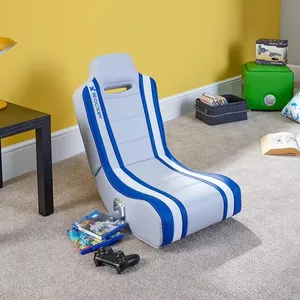 Konsoles spēļu krēsls x rocker Shadow 2.0 ar polsterētu sēdekli un atzveltni, DC barošana, zili‑balts