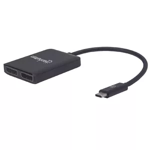 USB-C to Dual DisplayPort 1.2 Adapter Cable Manhattan 4K@30Hz MST Hub, 19.5 cm, Black