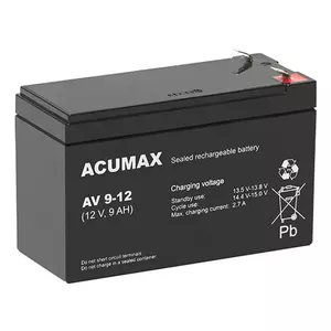 Akumulators VRLA AGM EMU AV 9-12 T2 — 12 V, 9 Ah, bezapkopes, vibrācijizturīgs