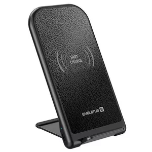 Wireless Desk Charger Evelatus EWD01 — Black wireless fast charger for phones and accessories