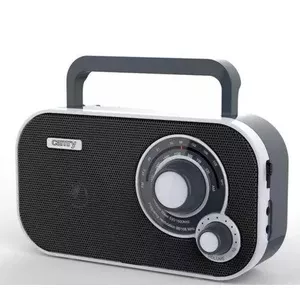 Portable radio Adler CR 1140b — AM 530–1600 kHz, FM 88–108 MHz, battery (4×AA), rotary volume, analog display, AUX-in, grey