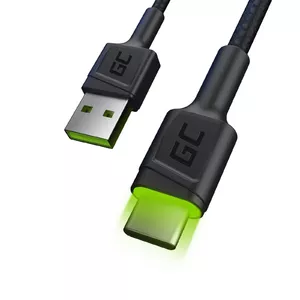 USB A to USB C cable Green Cell KABGC06, 1.2 m, USB 2.0 (480 Mbit/s), black with green illumination