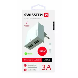 Зарядное устройство SWISSTEN Travel Charger USB 3A / 15W с кабелем USB-C 120 см, белое
