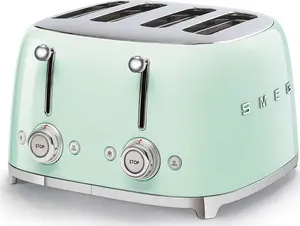 Smeg 50's Style TSF03PGEU Pastel Green Toaster, 4 Slices, 2000W, Stainless Steel Housing, Removable Crumb Tray, Defrost and Variable Browning Control