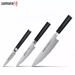 Samura MO-V SM-0220 3 virtuves nažu komplekts: dārzeņu 90 mm, universālais 125 mm un šefpavāra 200 mm, Japānas tērauds AUS-8 59 HRC