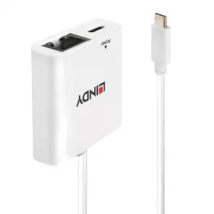 USB Type-C to Gigabit Ethernet Adapter Lindy 43284, USB 3.1, RTL8153/VL100, white, 0.11 m cable
